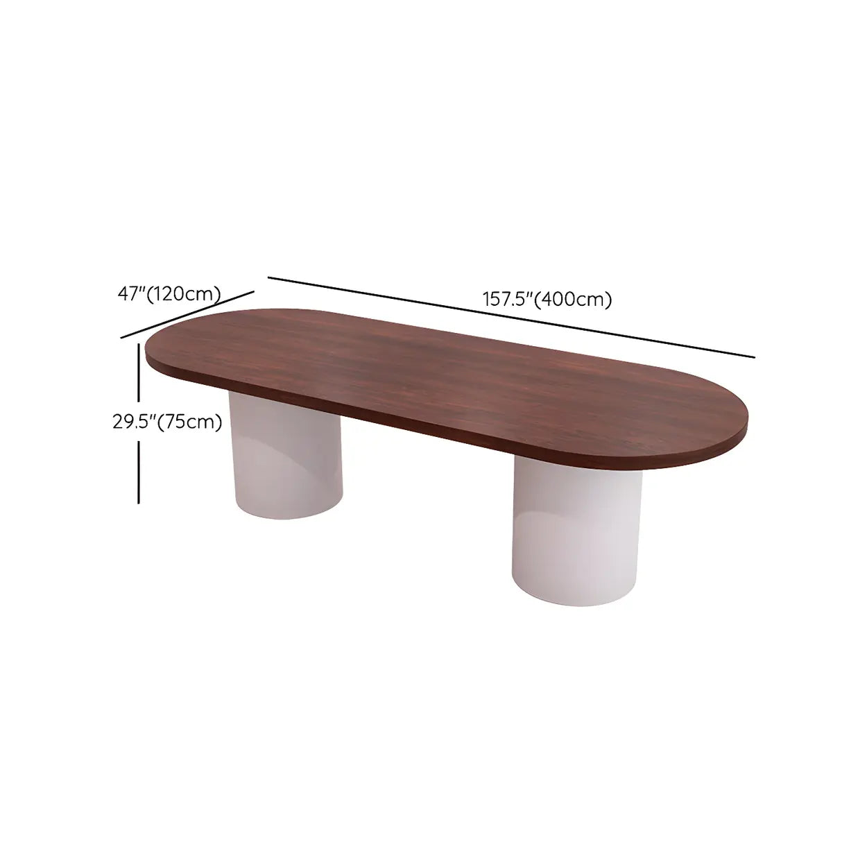 Oval Brown Wood Top White Base Reception Desk