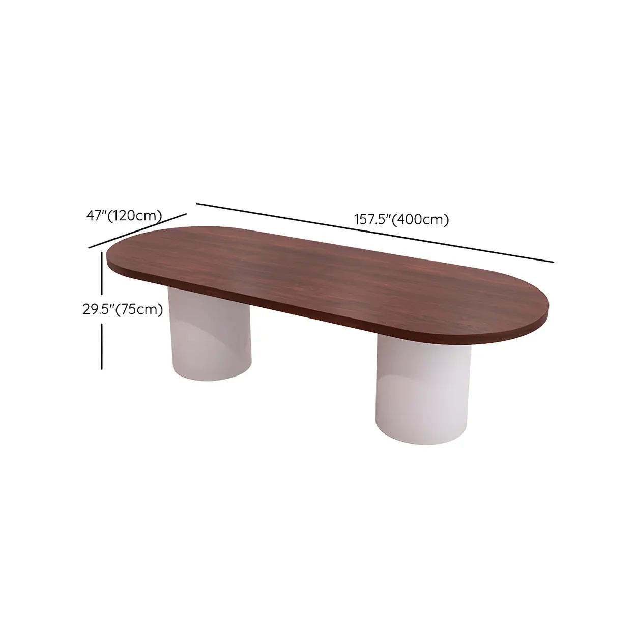 Oval Brown Wood Top White Base Reception Desk