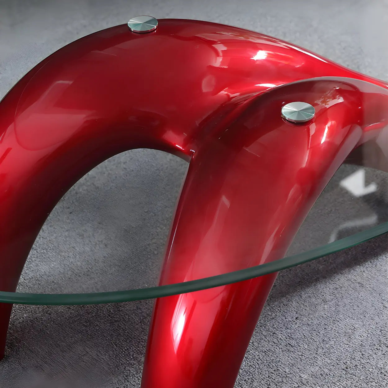 Oval Glass Abstract Metal Base Coffee Table — Black