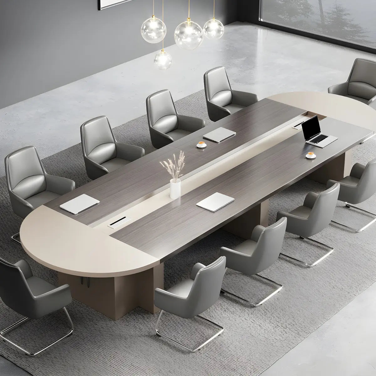 Oval Manufactured Wood Conference Table with Cabinets