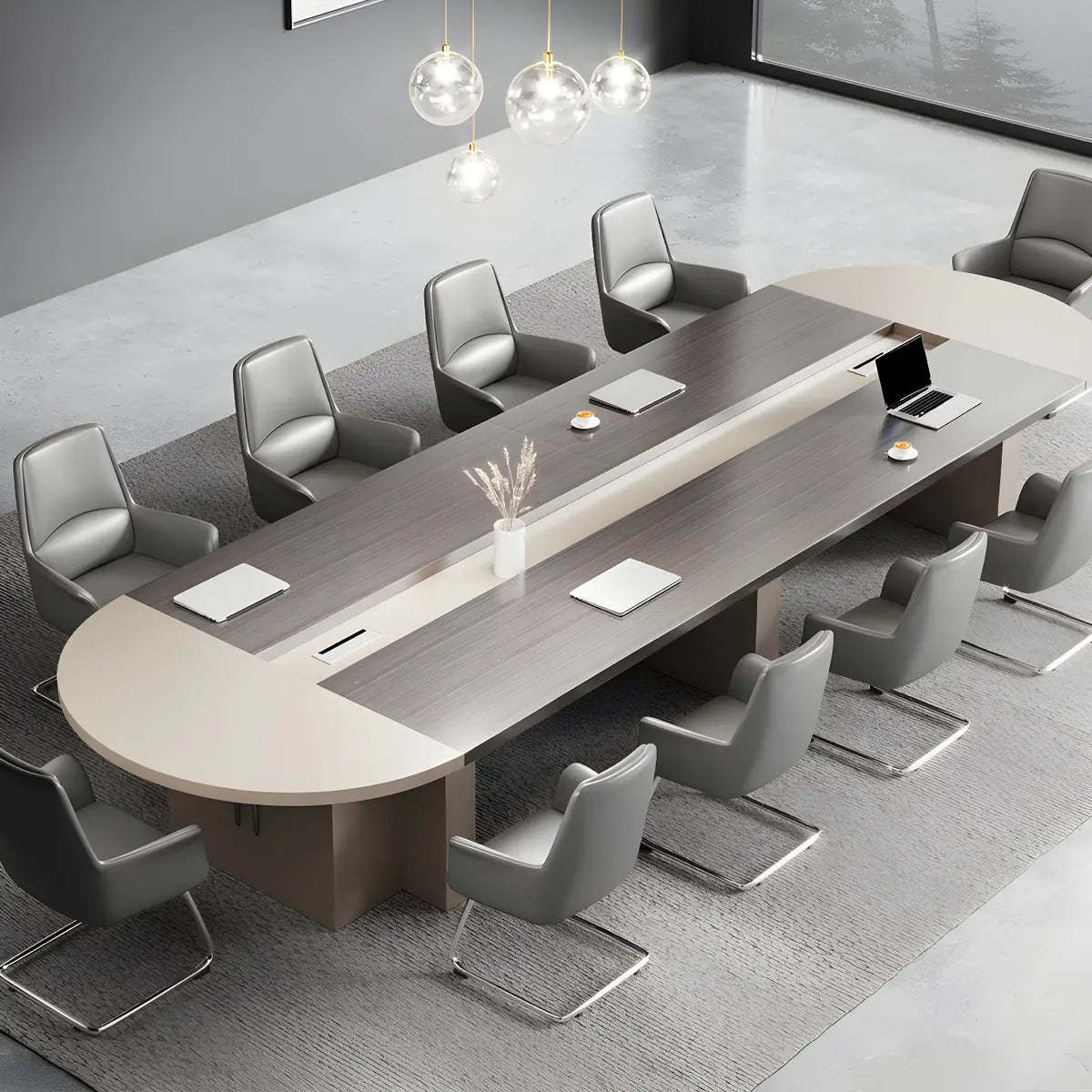 Oval Manufactured Wood Conference Table with Cabinets — Without Chairs