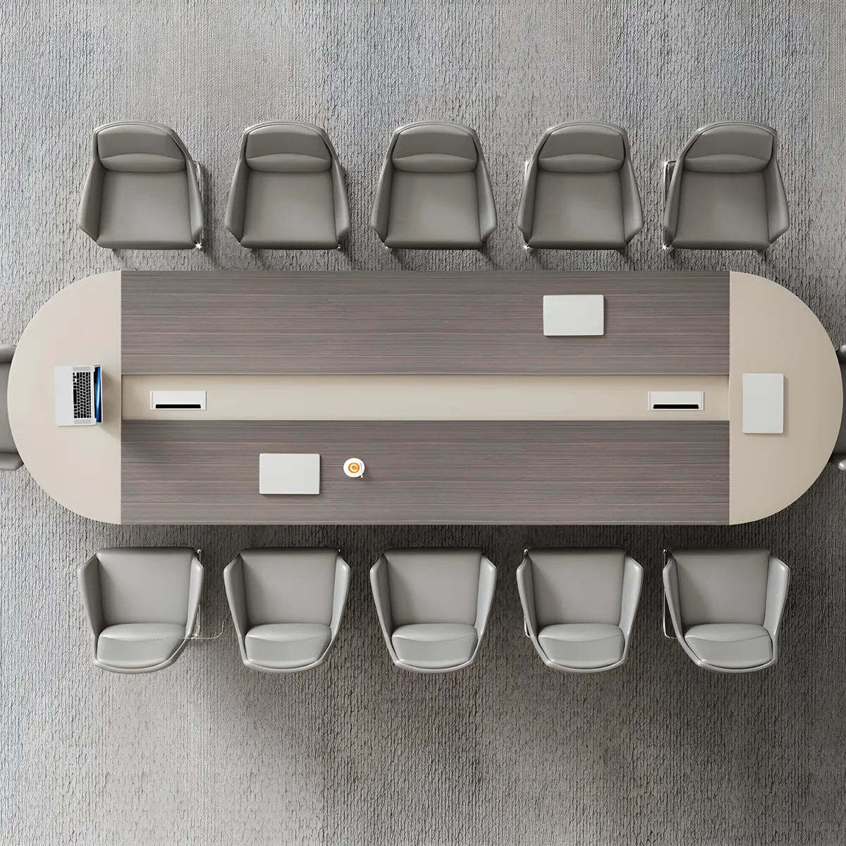 Oval Manufactured Wood Conference Table with Cabinets