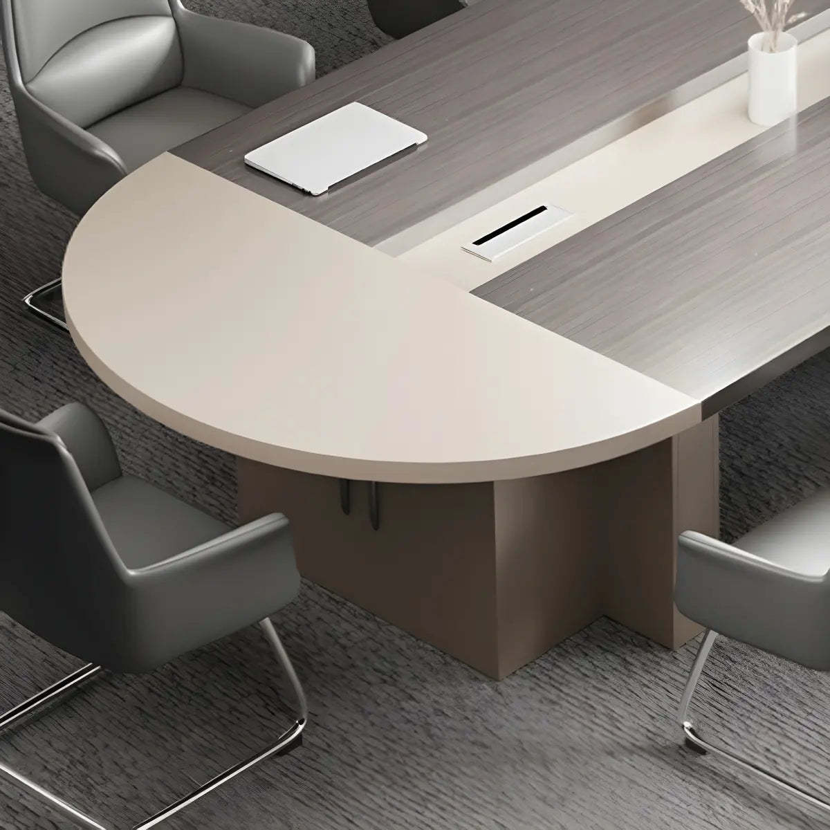 Oval Manufactured Wood Conference Table with Cabinets