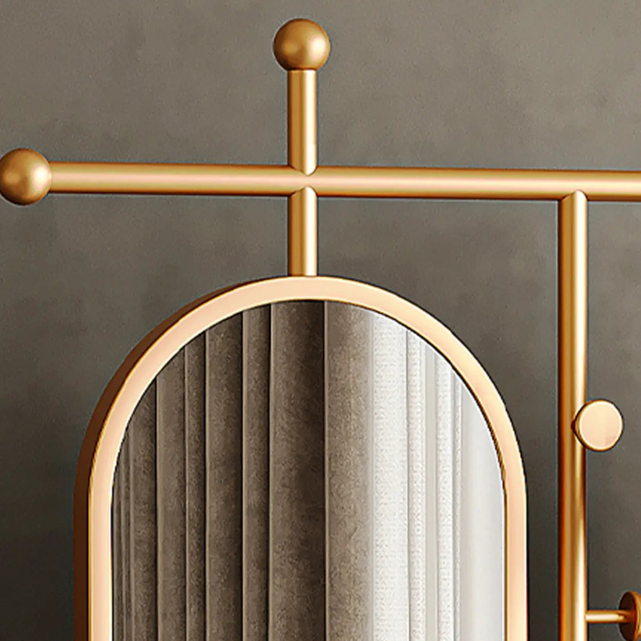 Oval Gold Metal Mirror Coat Rack with Hooks