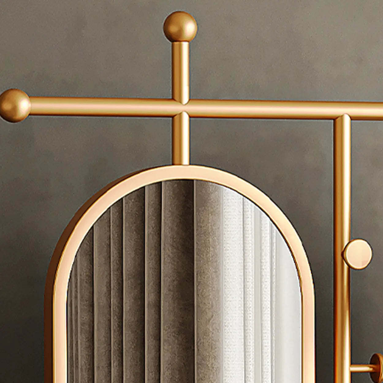 Oval Gold Metal Mirror Coat Rack with Hooks