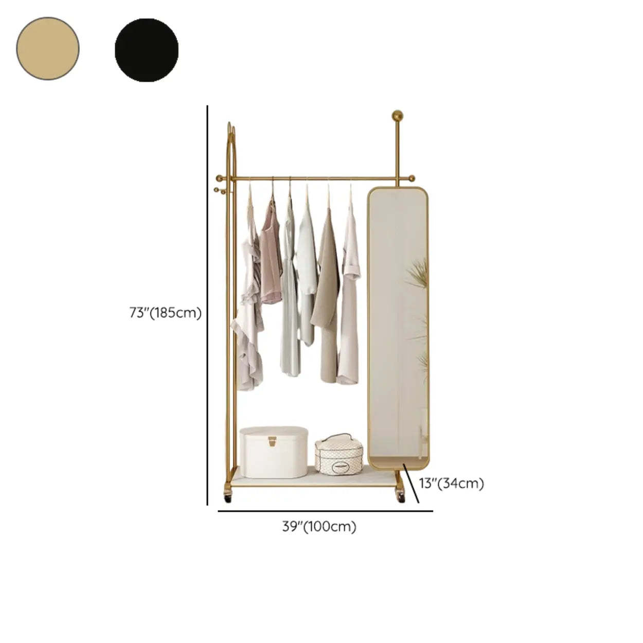 Oval Gold Metal Mirror Coat Rack with Hooks
