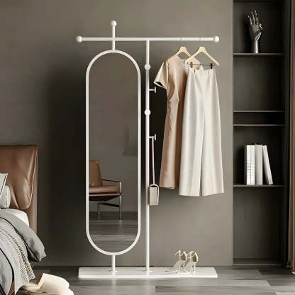 Oval Gold Metal Mirror Coat Rack with Hooks — Gold