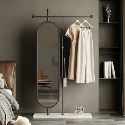 Oval Gold Metal Mirror Coat Rack with Hooks — Gold