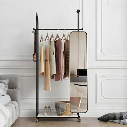 Oval Gold Metal Mirror Coat Rack with Hooks — Gold