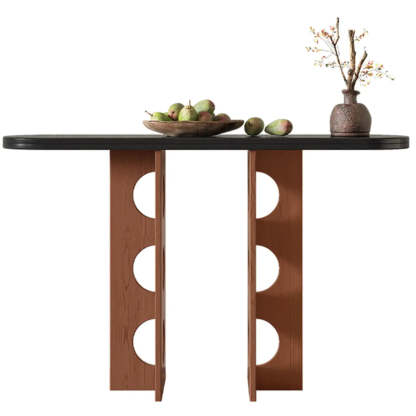 Oval Pine Wood Abstract-Base Entryway Console — Light Walnut