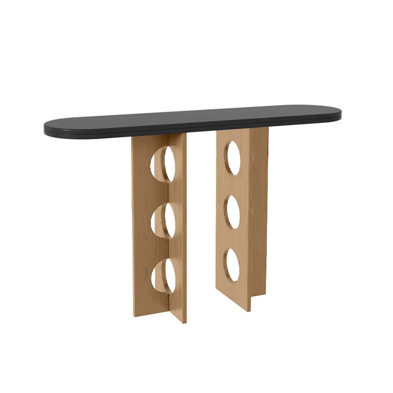 Oval Pine Wood Abstract-Base Entryway Console — Light Walnut