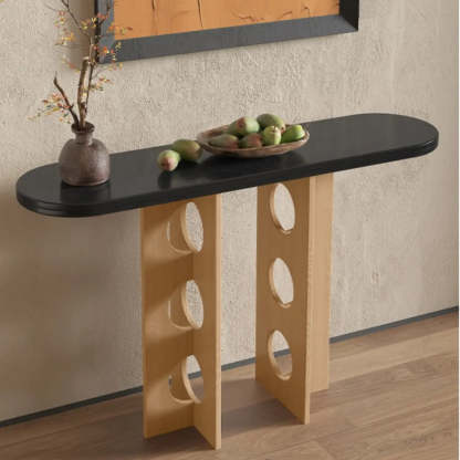 Oval Pine Wood Abstract-Base Entryway Console — Natural