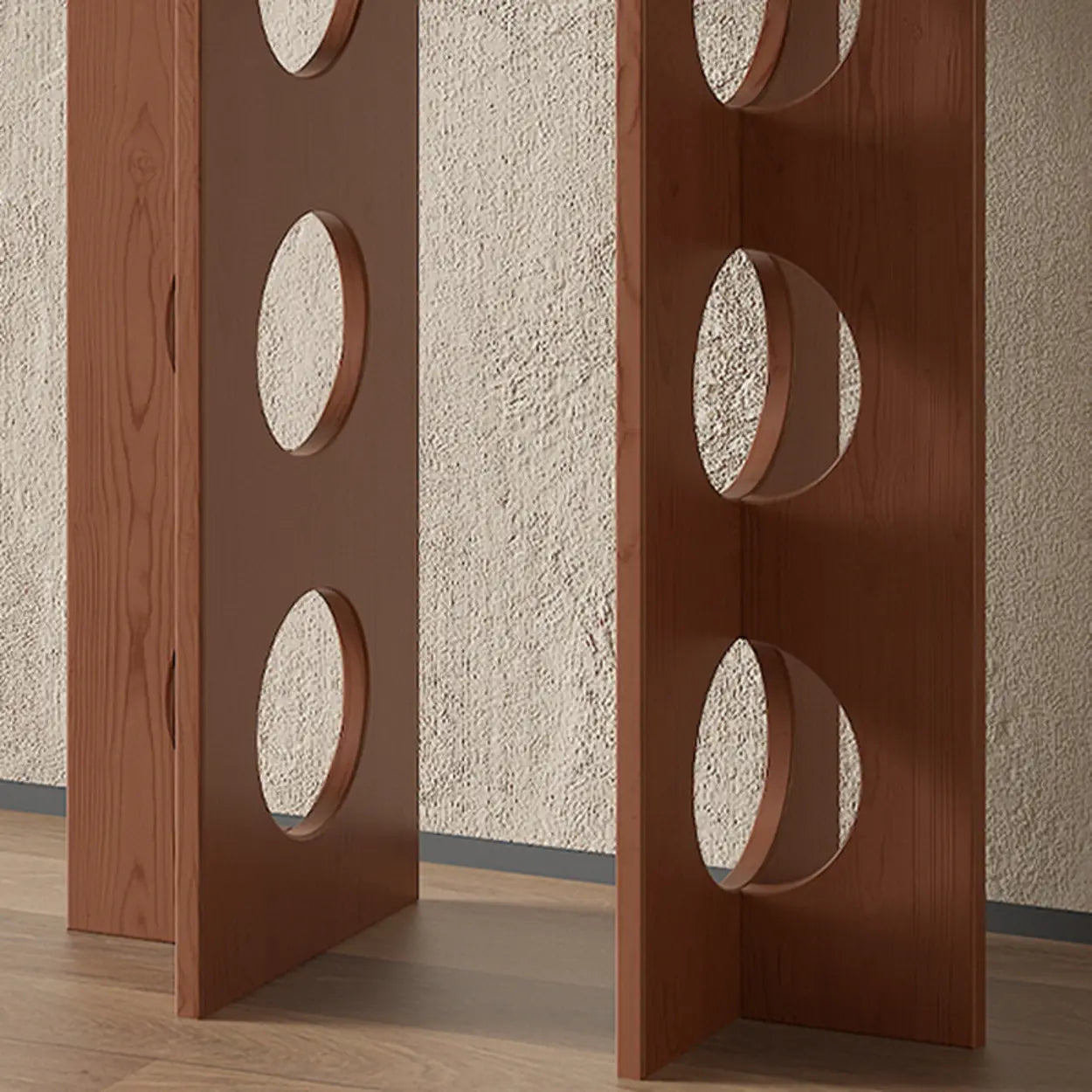 Oval Pine Wood Abstract-Base Entryway Console — Light Walnut