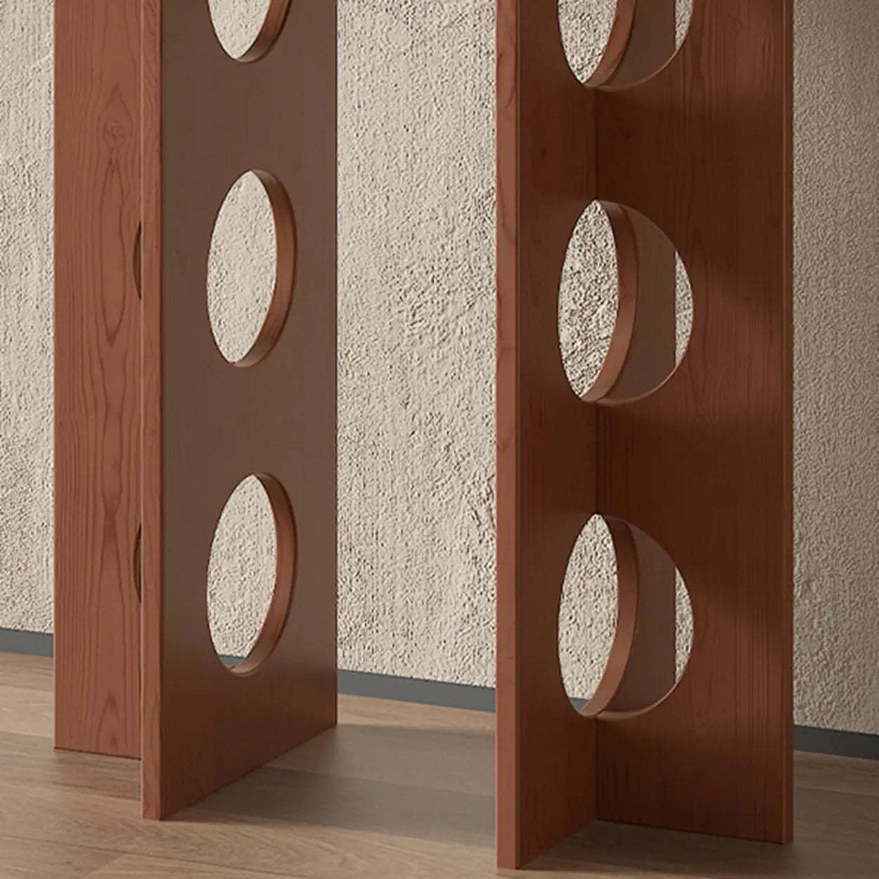 Oval Pine Wood Abstract-Base Entryway Console — Light Walnut