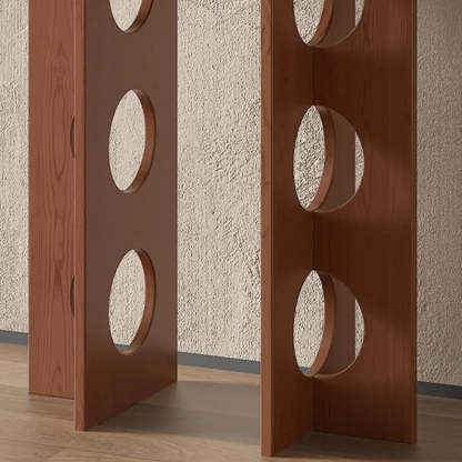 Oval Pine Wood Abstract-Base Entryway Console — Light Walnut