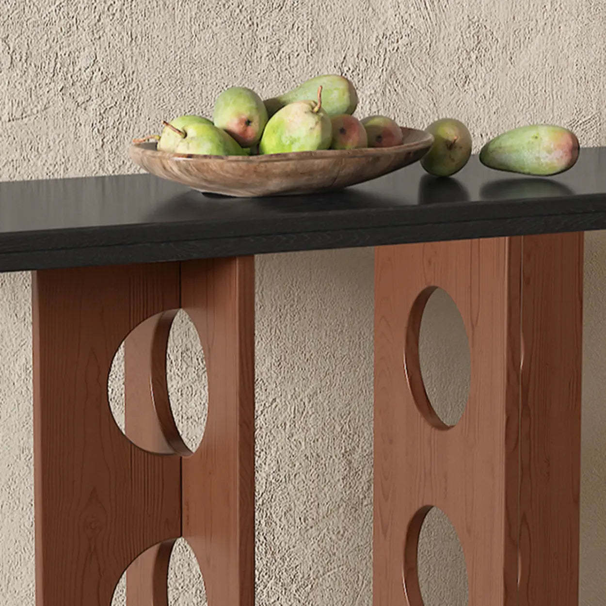 Oval Pine Wood Abstract-Base Entryway Console — Light Walnut