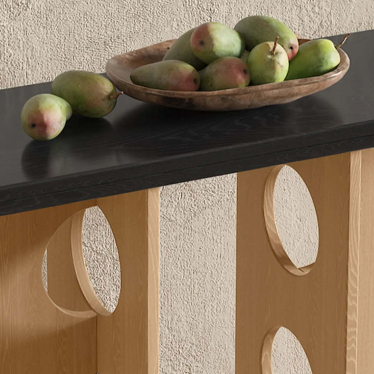 Oval Pine Wood Abstract-Base Entryway Console — Natural