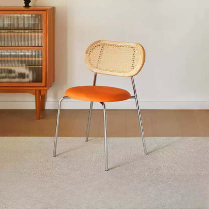 Oval Rattan-Back Leather Stackable Dining Chair — Black / Matte White / Black