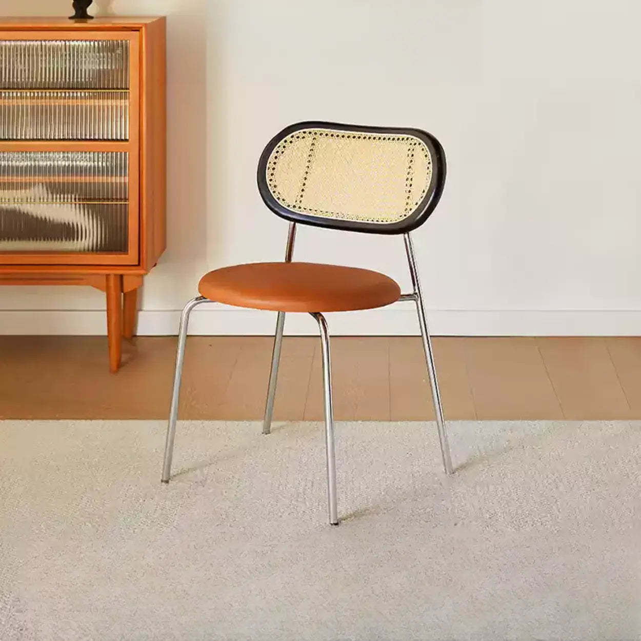 Leather oval rattan-back yellow dining chairs & benches — Matte Brown / Silver / Black