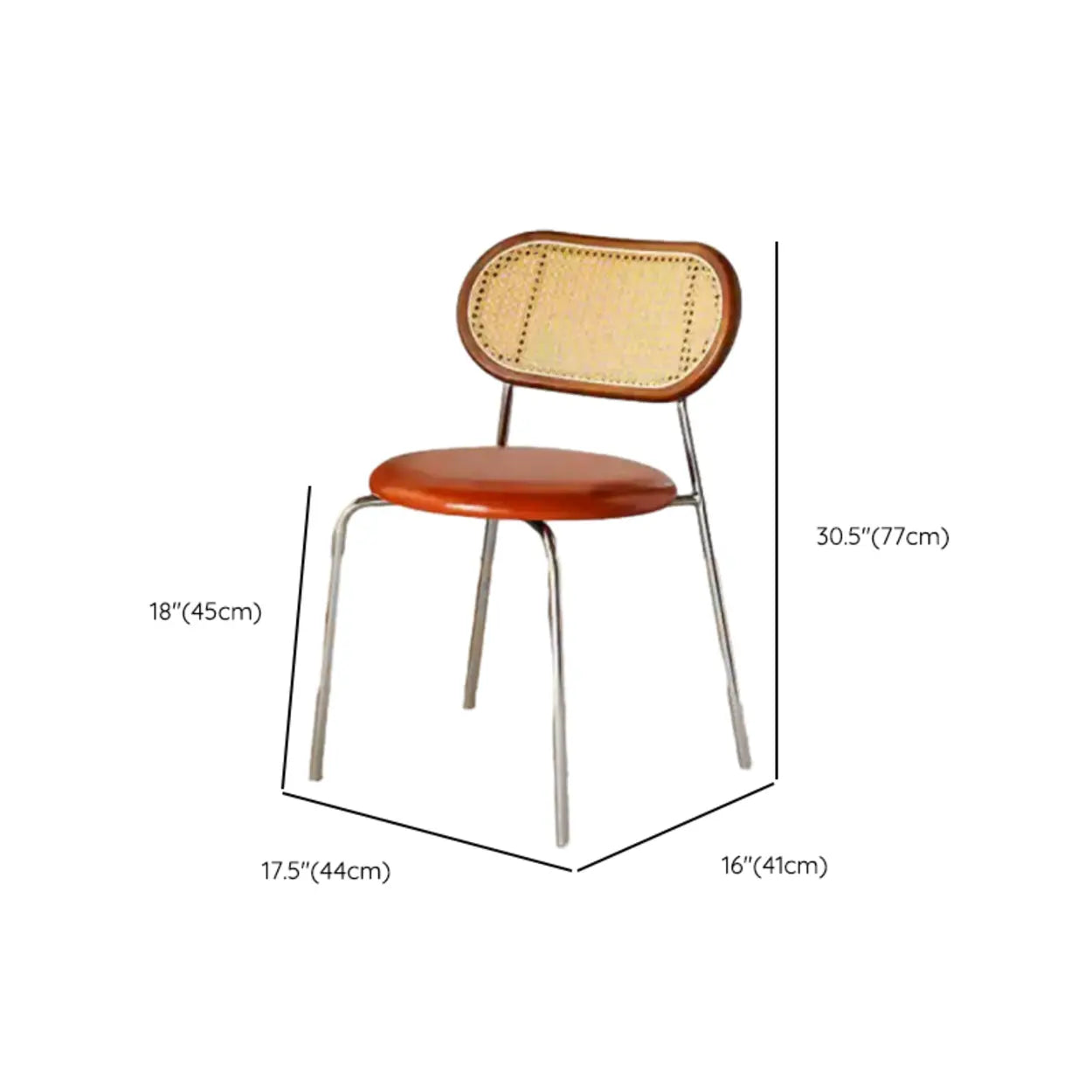 Oval Rattan-Back Leather Stackable Dining Chair