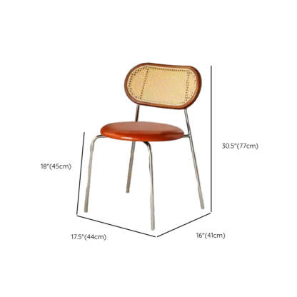 Oval Rattan-Back Leather Stackable Dining Chair