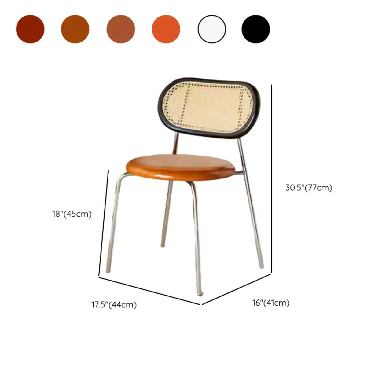 Oval Rattan-Back Leather Stackable Dining Chair