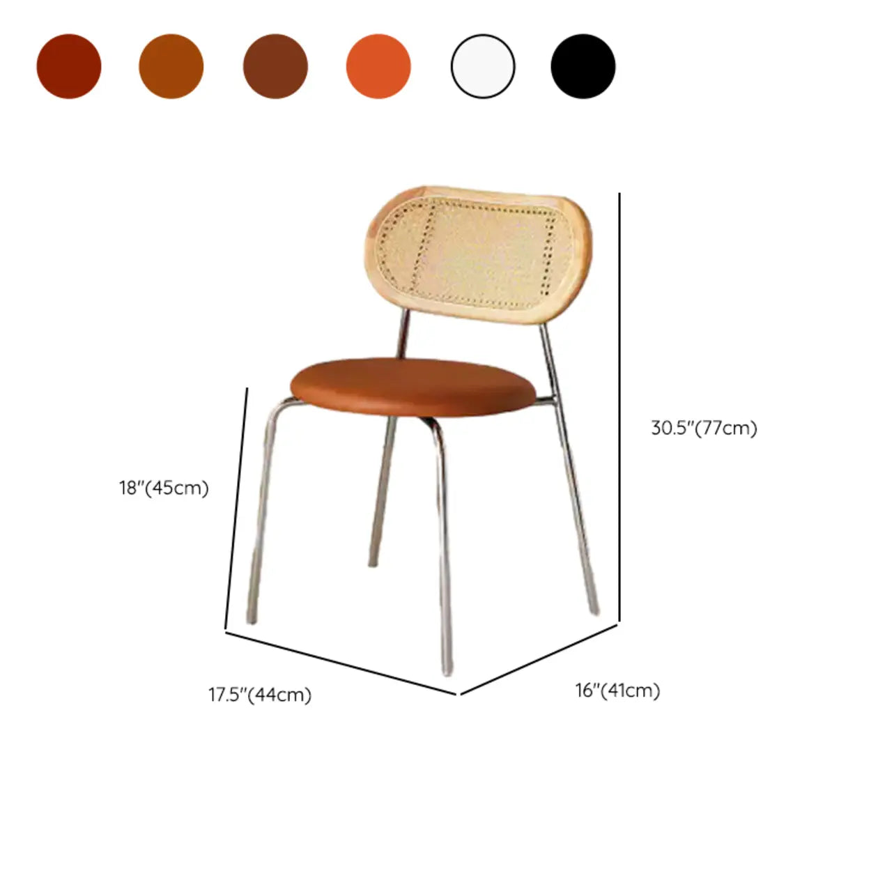 Oval Rattan-Back Leather Stackable Dining Chair