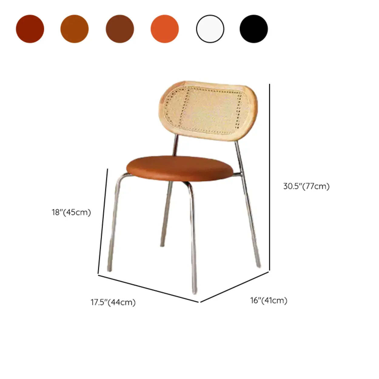 Oval Rattan-Back Leather Stackable Dining Chair