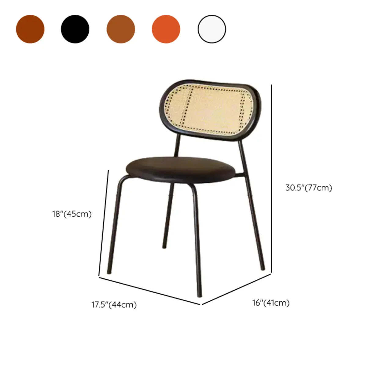 Oval Rattan-Back Leather Stackable Dining Chair