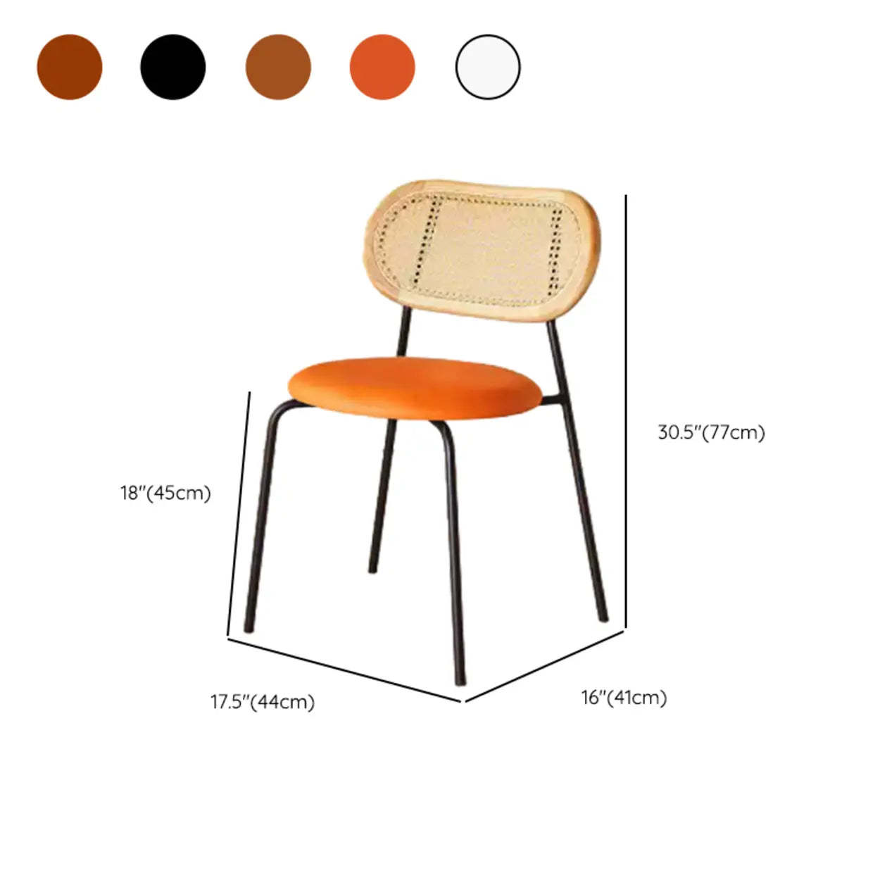 Oval Rattan-Back Leather Stackable Dining Chair