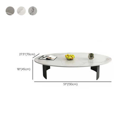 Oval Stone-Top Iron Coffee Table — Gray