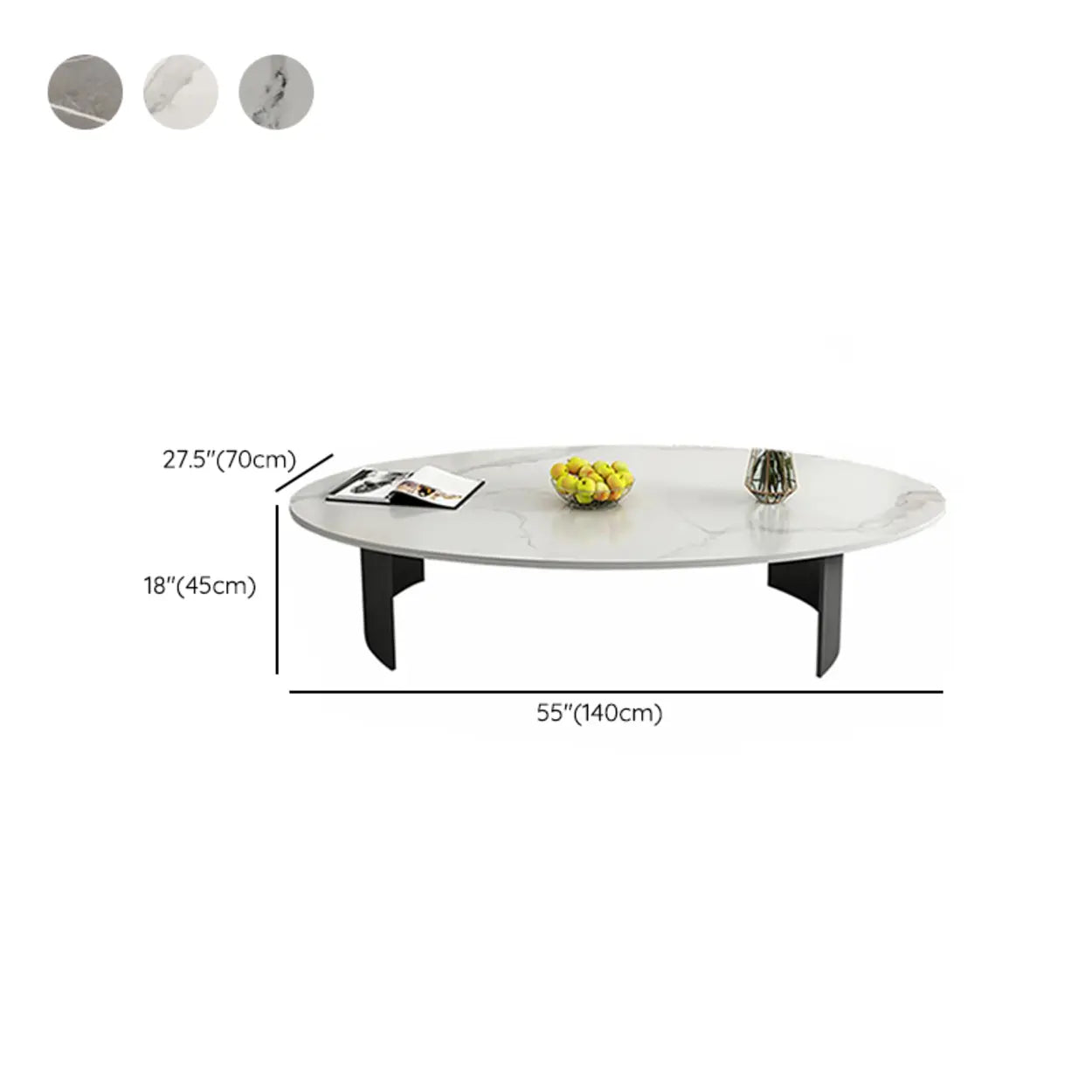 Oval Stone-Top Iron Coffee Table — White