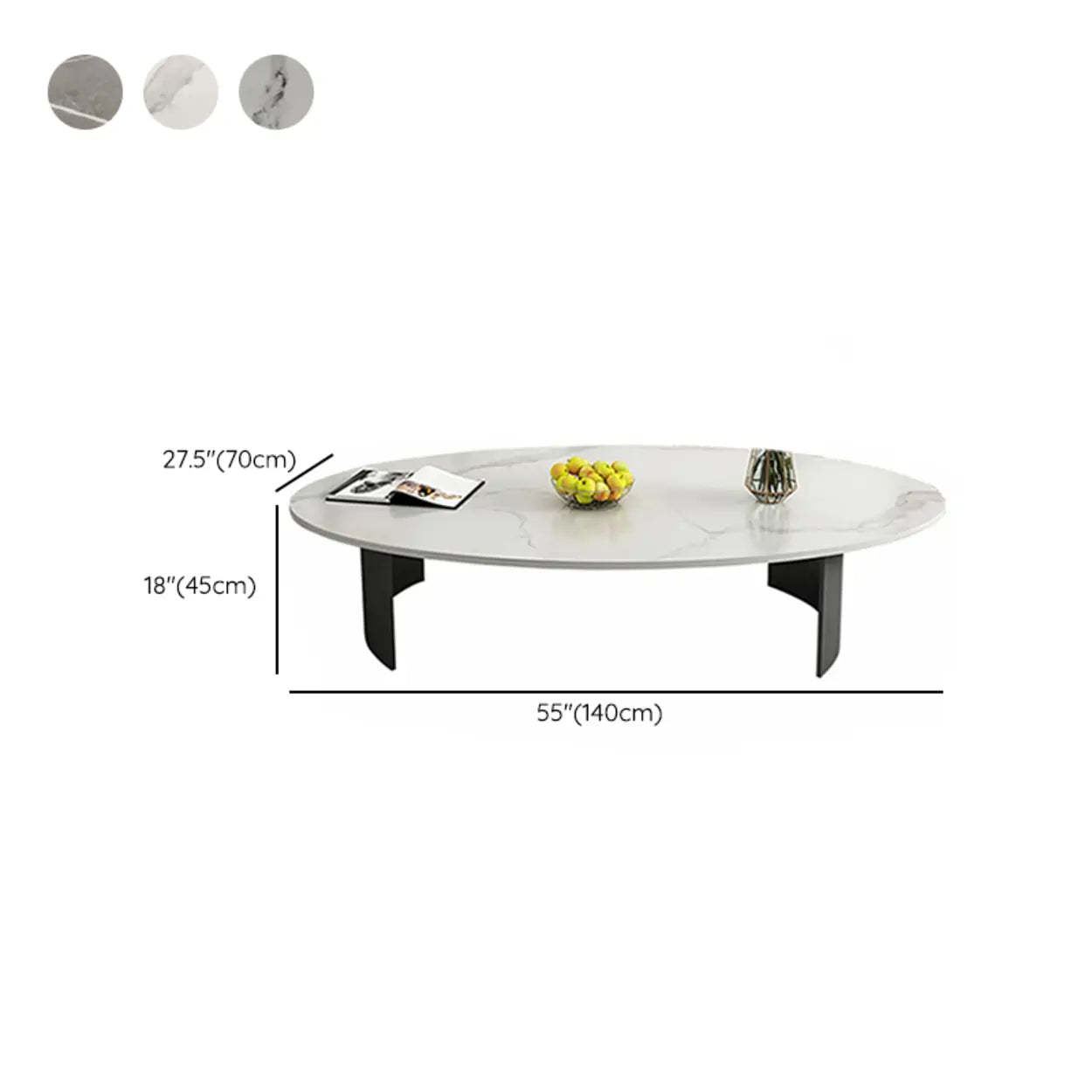 Oval Stone-Top Iron Coffee Table — White