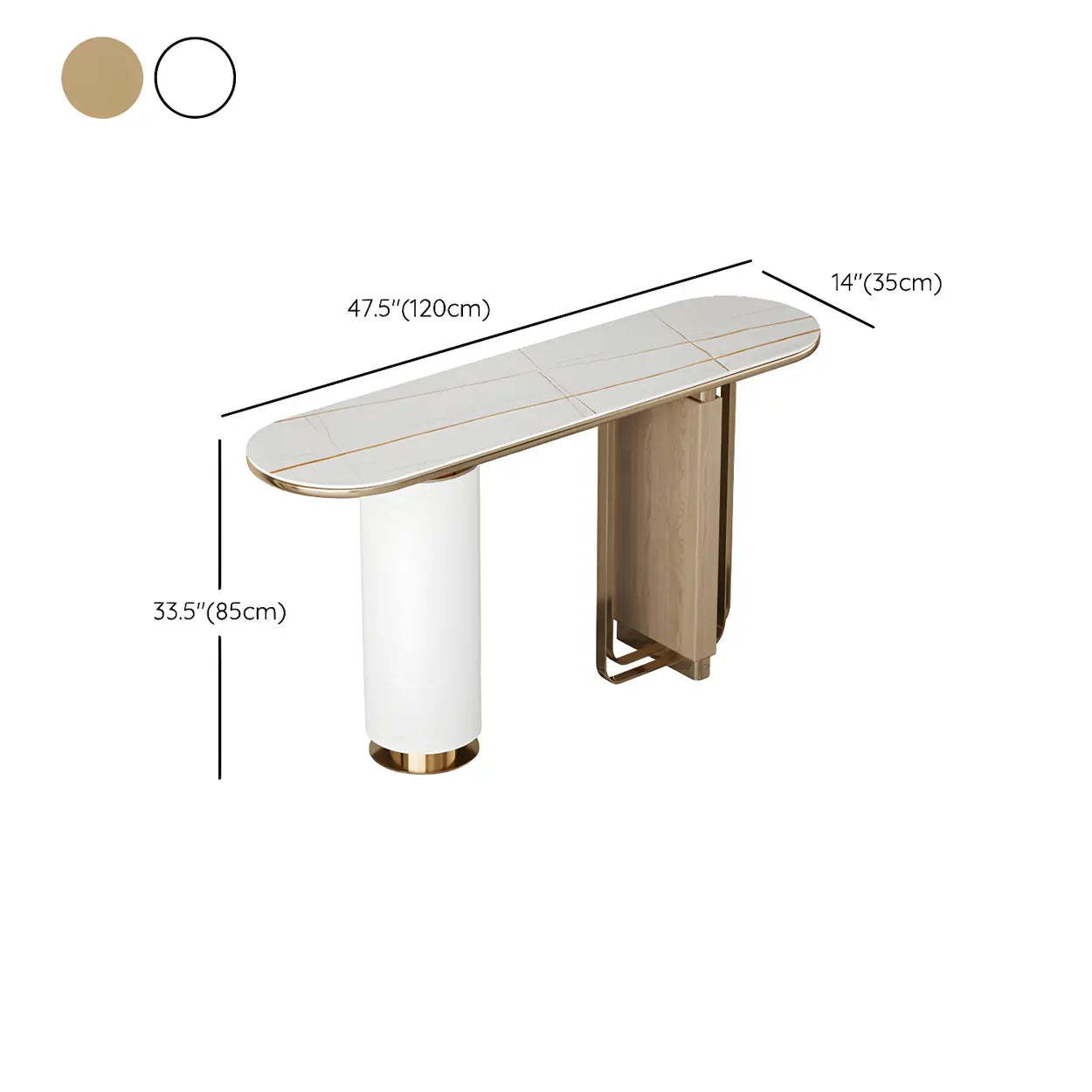 Oval Gold Stone Tall Double-Pedestal Console Table