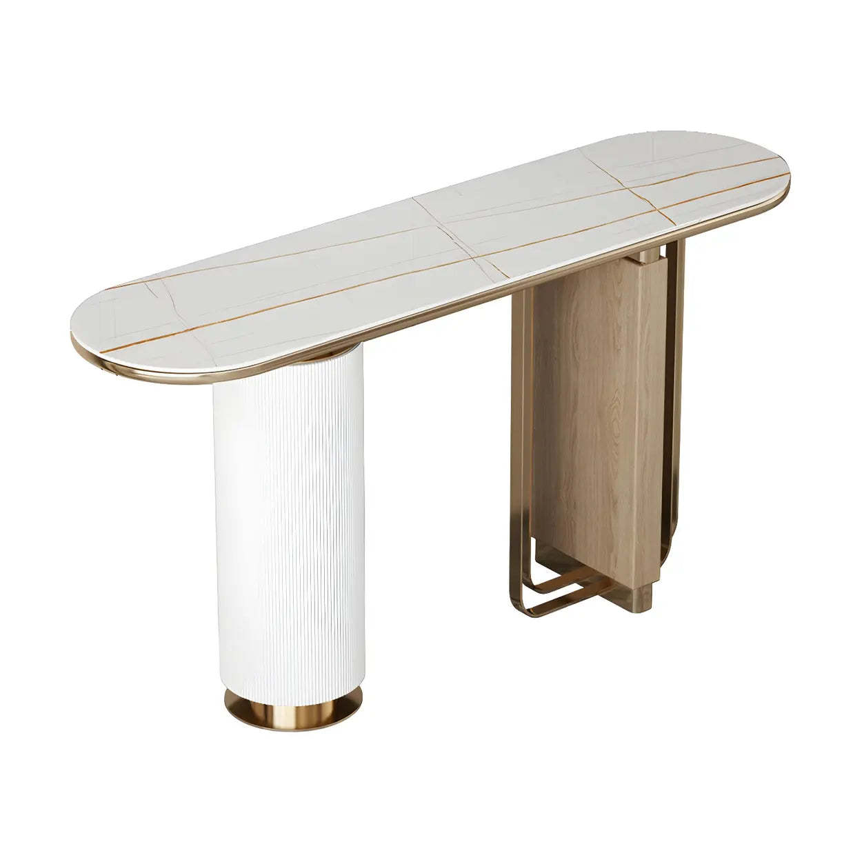 Oval Gold Stone Tall Double-Pedestal Console Table — White
