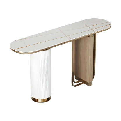 Oval Gold Stone Tall Double-Pedestal Console Table — White