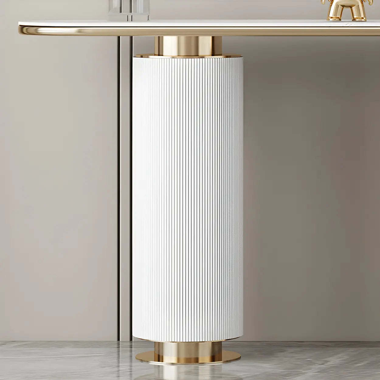 Oval Gold Stone Tall Double-Pedestal Console Table