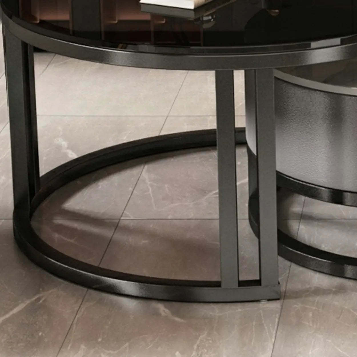 Oval Stone-Top Steel Nesting Coffee Tables — White / Gold/ White