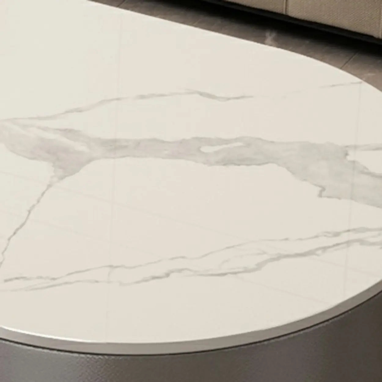 Oval Stone-Top Steel Nesting Coffee Tables — White/ Black / Black/ Grey