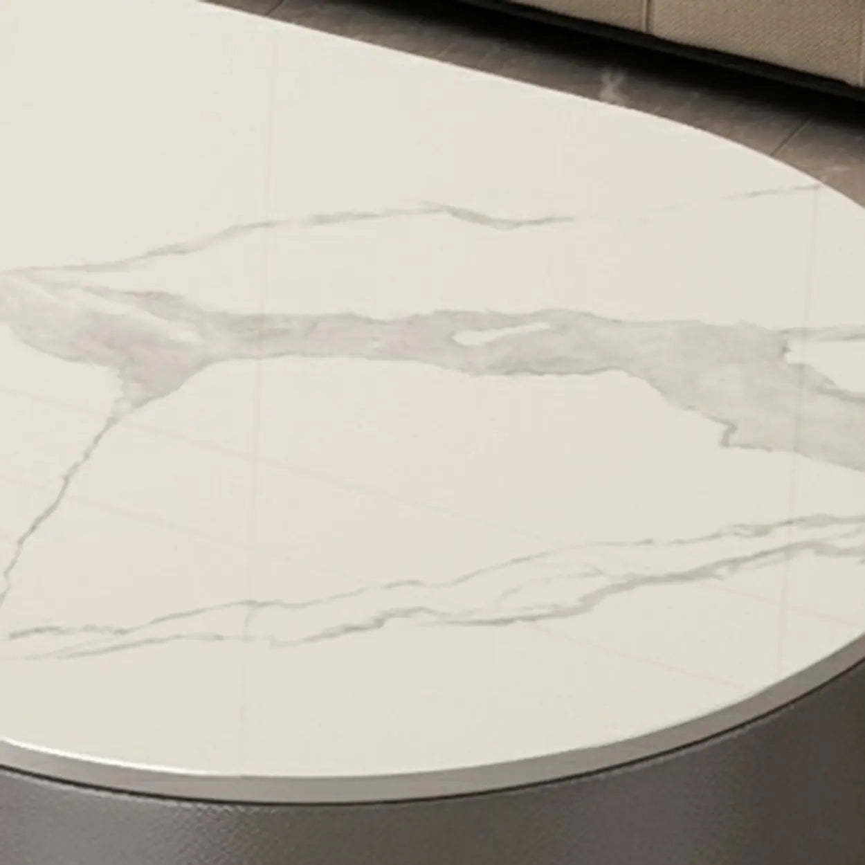 Oval Stone-Top Steel Nesting Coffee Tables — White/ Black / Black/ Grey