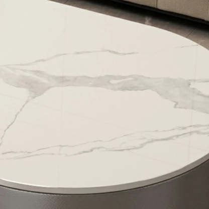 Oval Stone-Top Steel Nesting Coffee Tables — White/ Black / Black/ Grey