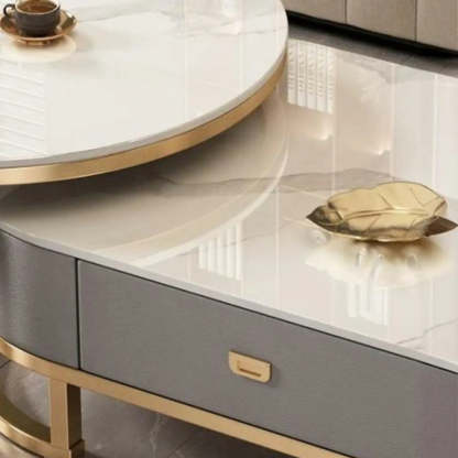 Oval Stone-Top Steel Nesting Coffee Tables — White/ Black / Black/ White