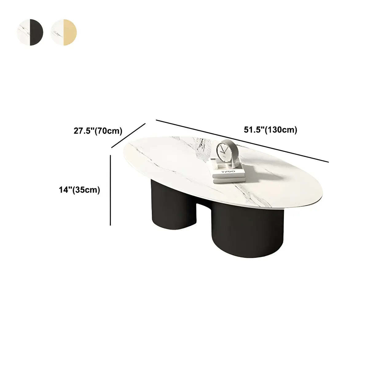 Oval Coffee Table with Abstract Metal Base — Black / White