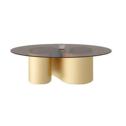 Oval Coffee Table with Abstract Metal Base — Black / Gray