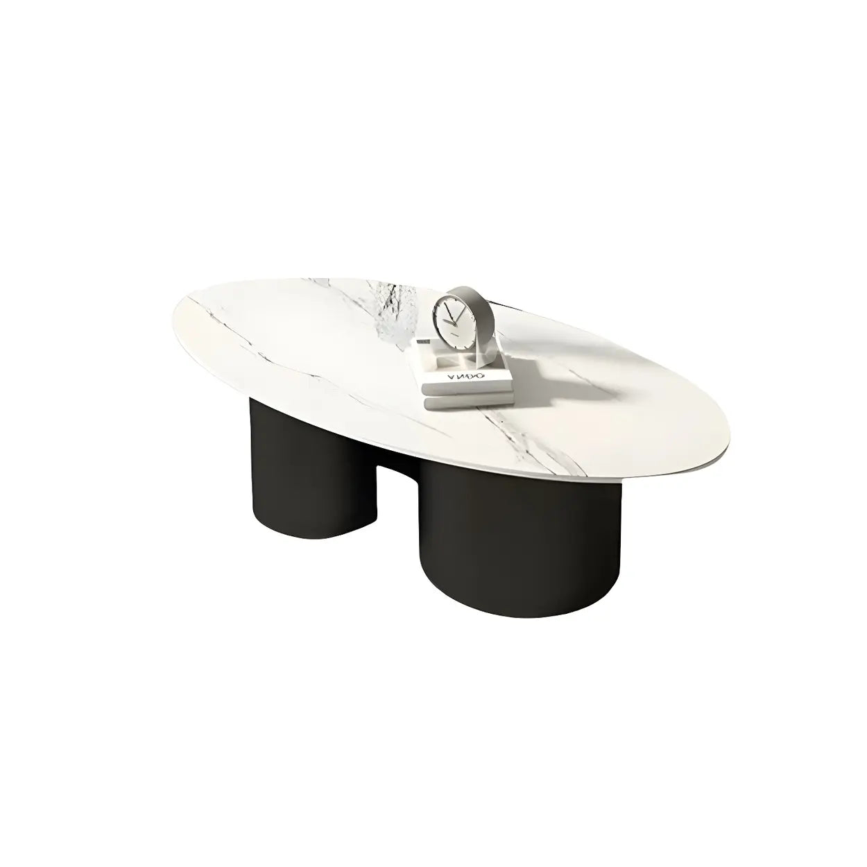 Oval Coffee Table with Abstract Metal Base — Black / Gray