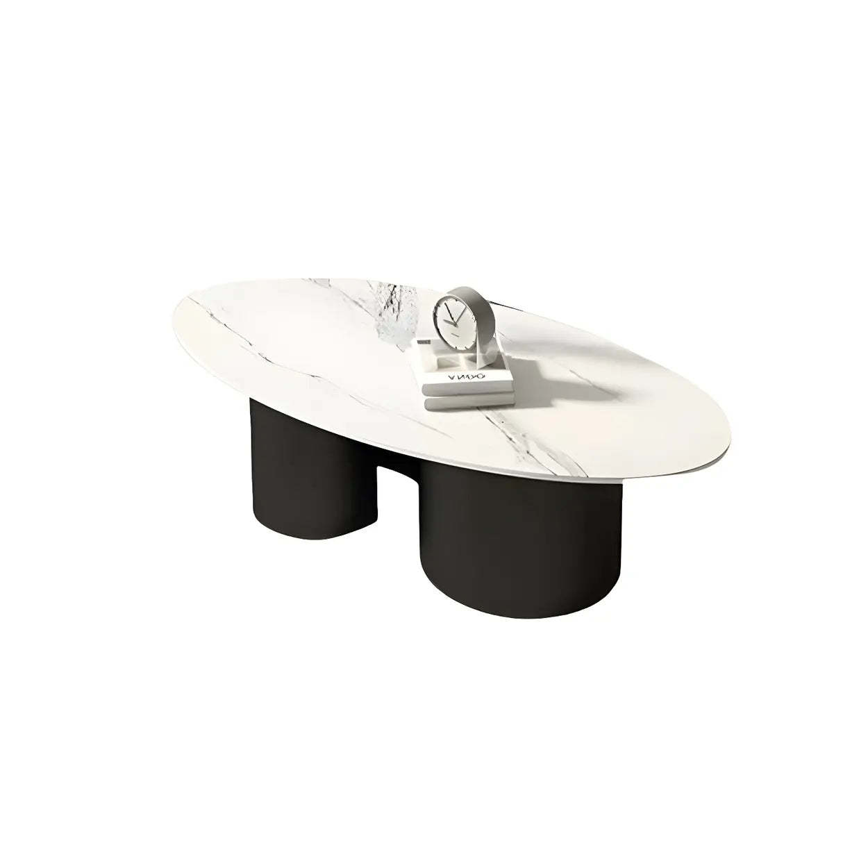 Oval Coffee Table with Abstract Metal Base — Black / Gray
