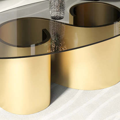 Oval Coffee Table with Abstract Metal Base — Black / Brown