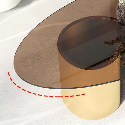 Oval Coffee Table with Abstract Metal Base — Gold / Brown