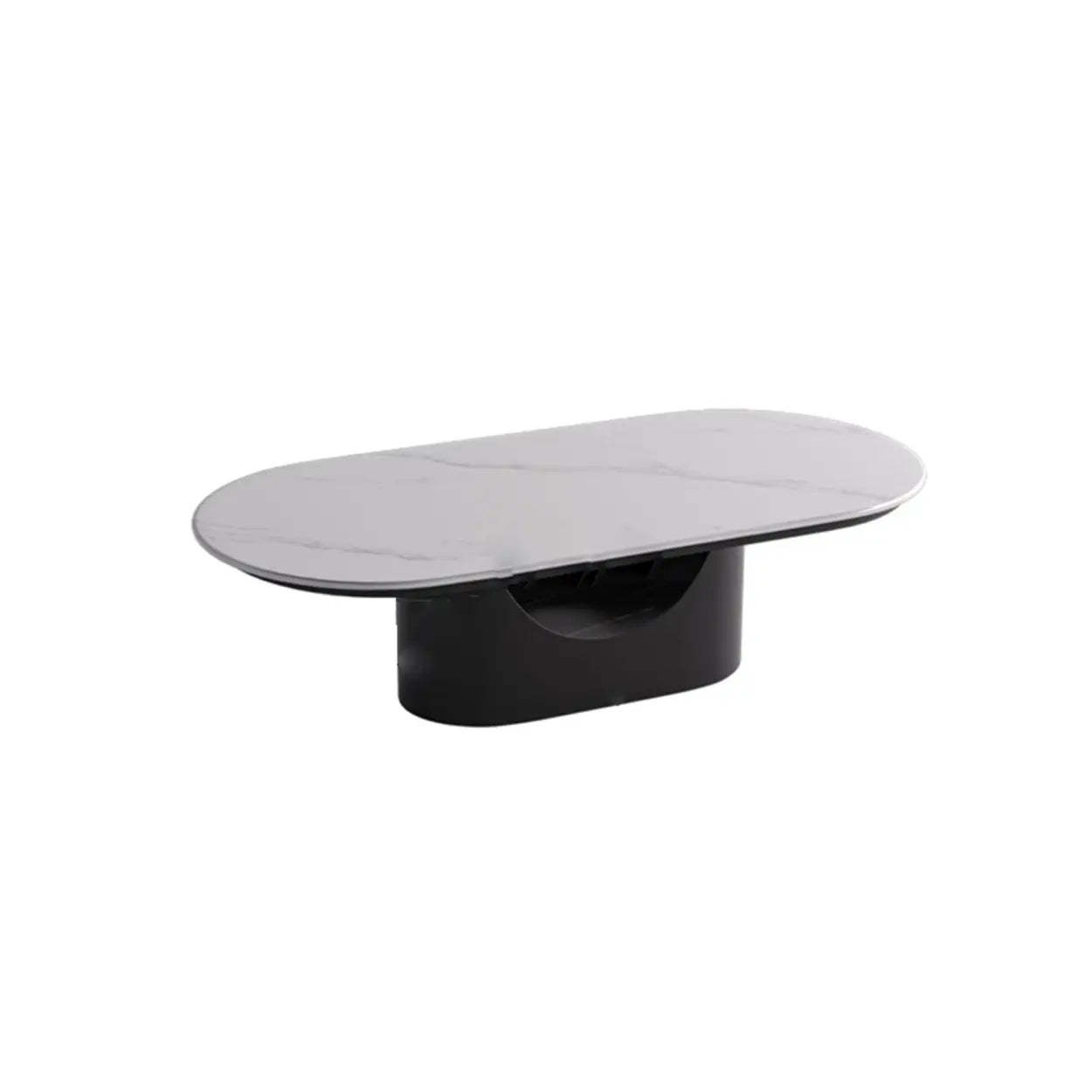 Oval White Stone Black Steel-Base Coffee Table