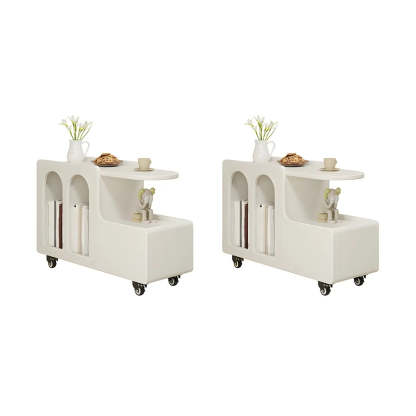Oval White Wood Mobile End Table with Drawers — 1